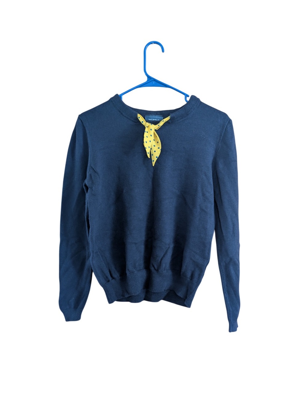 ModCloth Navy Crewneck Sweater with Yellow Scarf Accent